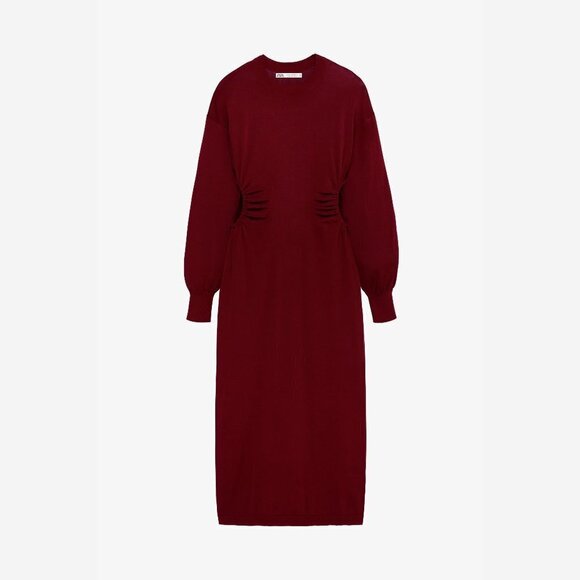 NWT Zara plum burgundy long sleeve cotton dress with side cutouts, L - Picture 6 of 10
